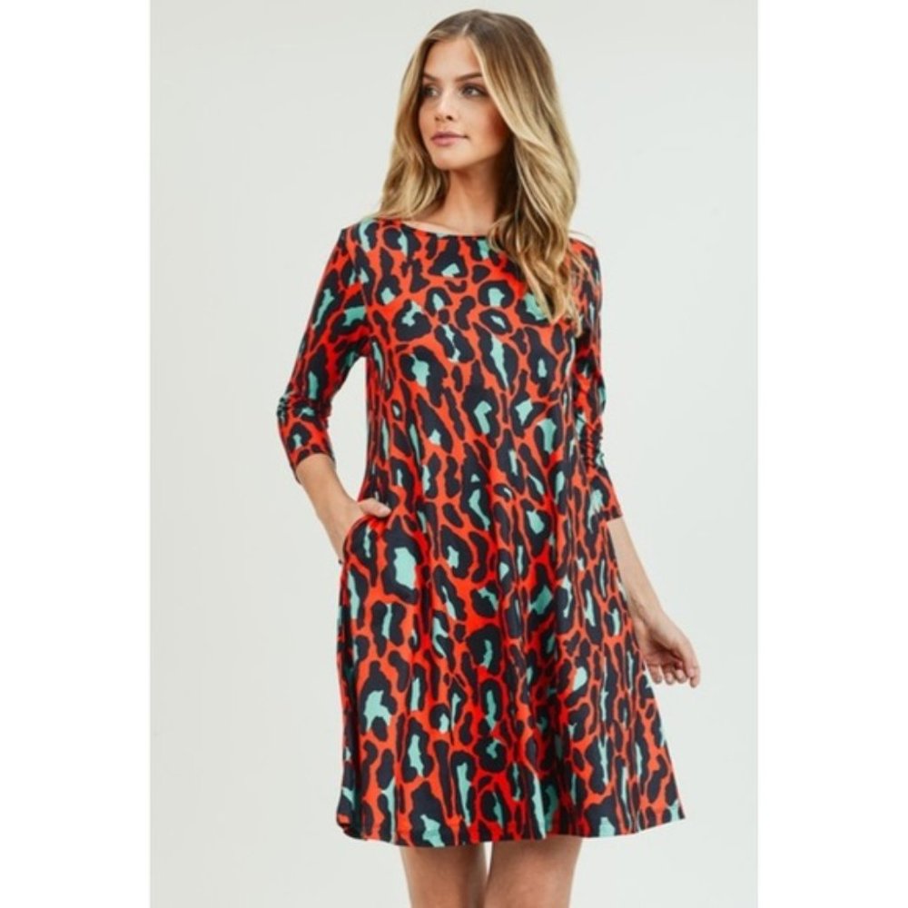 NEW - Red Cheetah dress -w/pockets